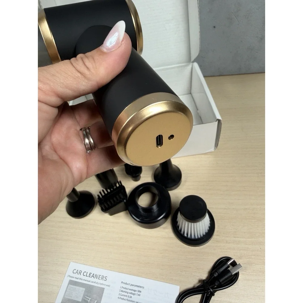 Wireless Car Vacuum Cleaner In Case, Portable Wet Dry, Handheld Black & Gold